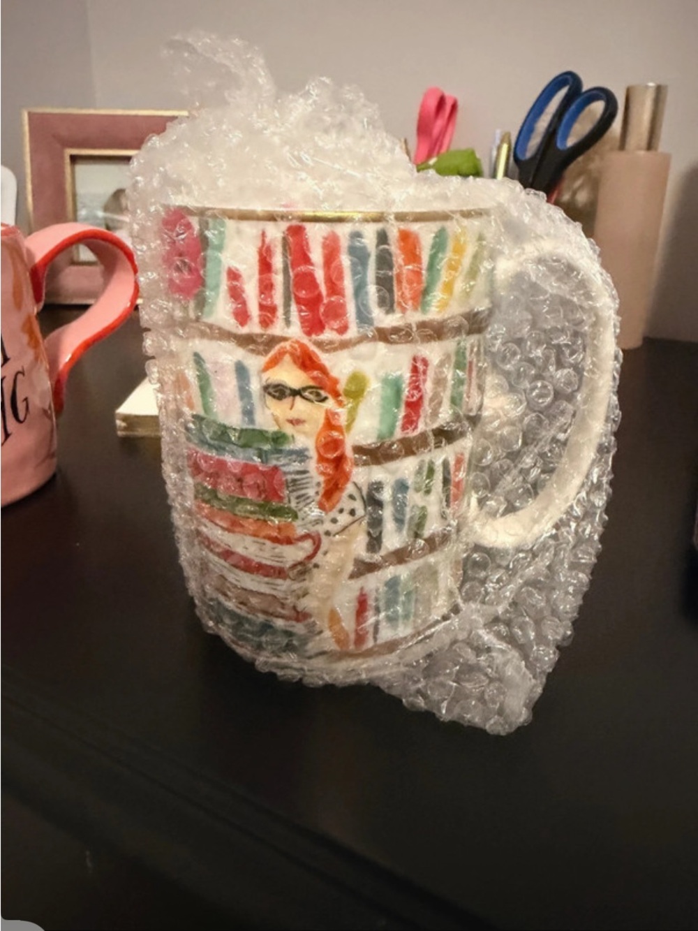 Colorful Stacked Books Ceramic Mug - White with Multicolor Illustration